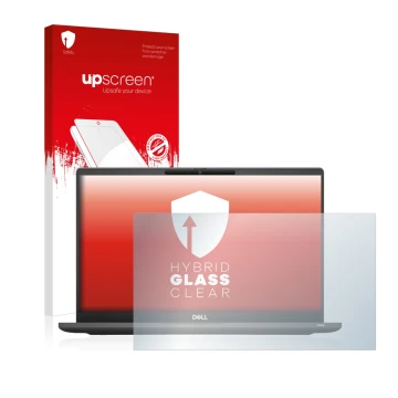 Parte frontale di una confezione del prodotto con il logo del marchio upscreen. Accanto è raffigurato il dispositivo Dell Lati