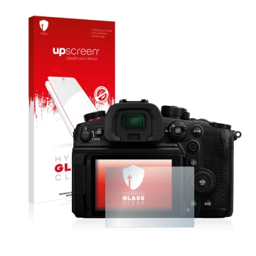 Parte frontale di una confezione del prodotto con il logo del marchio upscreen. Accanto è raffigurato il dispositivo Panasonic