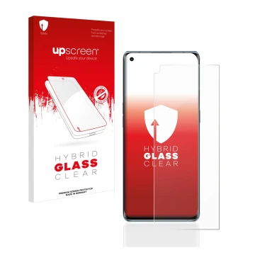 Parte frontale di una confezione del prodotto con il logo del marchio upscreen. Accanto è raffigurato il dispositivo Oppo Reno