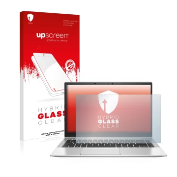 Parte frontale di una confezione del prodotto con il logo del marchio upscreen. Accanto è raffigurato il dispositivo HP EliteB