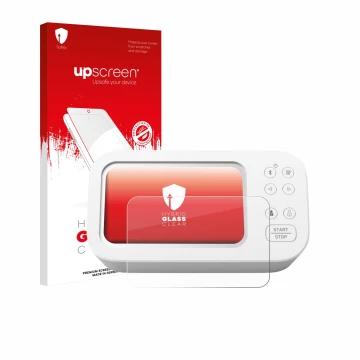 Parte frontale di una confezione del prodotto con il logo del marchio upscreen. Accanto è raffigurato il dispositivo Omron X7 