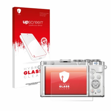 Parte frontale di una confezione del prodotto con il logo del marchio upscreen. Accanto è raffigurato il dispositivo Olympus P