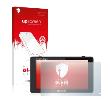 Parte frontale di una confezione del prodotto con il logo del marchio upscreen. Accanto è raffigurato il dispositivo Feelworld