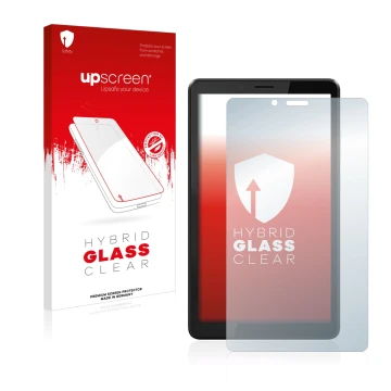 Parte frontale di una confezione del prodotto con il logo del marchio upscreen. Accanto è raffigurato il dispositivo Lenovo Ta