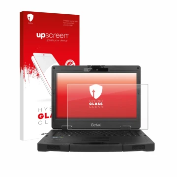 Parte frontale di una confezione del prodotto con il logo del marchio upscreen. Accanto è raffigurato il dispositivo Getac S41