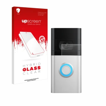Parte frontale di una confezione del prodotto con il logo del marchio upscreen. Accanto è raffigurato il dispositivo Ring Vide