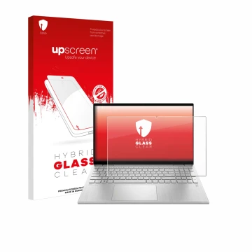 Parte frontale di una confezione del prodotto con il logo del marchio upscreen. Accanto è raffigurato il dispositivo HP Pavili