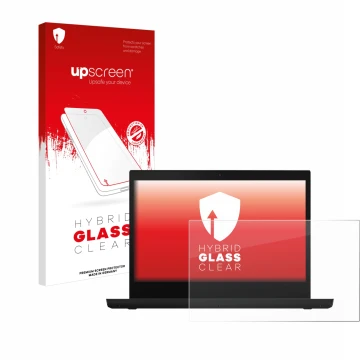 Parte frontale di una confezione del prodotto con il logo del marchio upscreen. Accanto è raffigurato il dispositivo Lenovo Th