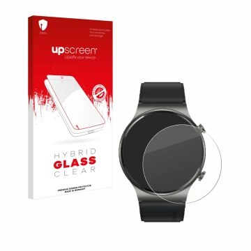 Parte frontale di una confezione del prodotto con il logo del marchio upscreen. Accanto è raffigurato il dispositivo Huawei Wa