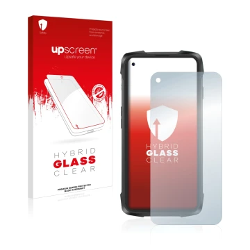 Parte frontale di una confezione del prodotto con il logo del marchio upscreen. Accanto è raffigurato il dispositivo Cubot Kin