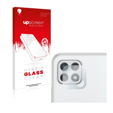 Parte frontale di una confezione del prodotto con il logo del marchio upscreen. Accanto è raffigurato il dispositivo Samsung G