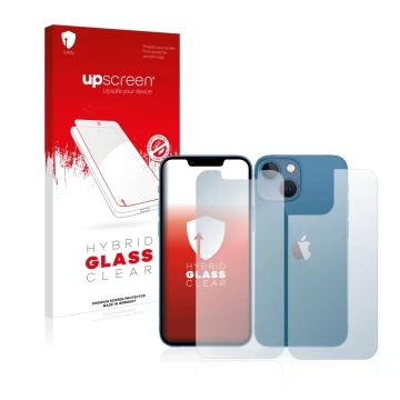 Parte frontale di una confezione del prodotto con il logo del marchio upscreen. Accanto è raffigurato il dispositivo Apple iPh