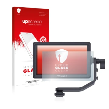 Parte frontale di una confezione del prodotto con il logo del marchio upscreen. Accanto è raffigurato il dispositivo Feelworld