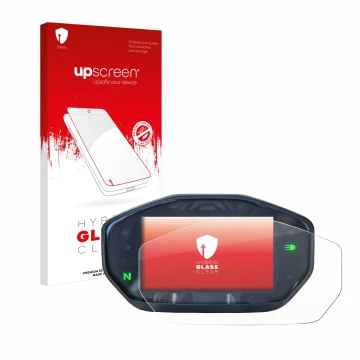 Parte frontale di una confezione del prodotto con il logo del marchio upscreen. Accanto è raffigurato il dispositivo Ducati Mo