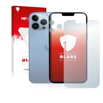 Parte frontale di una confezione del prodotto con il logo del marchio upscreen. Accanto è raffigurato il dispositivo Apple iPh