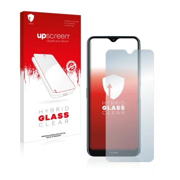 Parte frontale di una confezione del prodotto con il logo del marchio upscreen. Accanto è raffigurato il dispositivo Nokia G50