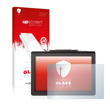 Parte frontale di una confezione del prodotto con il logo del marchio upscreen. Accanto è raffigurato il dispositivo Signotec 