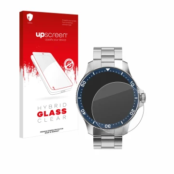 Parte frontale di una confezione del prodotto con il logo del marchio upscreen. Accanto è raffigurato il dispositivo Withings 