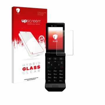 Parte frontale di una confezione del prodotto con il logo del marchio upscreen. Accanto è raffigurato il dispositivo Caterpill