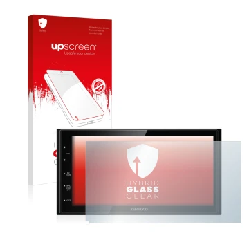 Parte frontale di una confezione del prodotto con il logo del marchio upscreen. Accanto è raffigurato il dispositivo Kenwood D