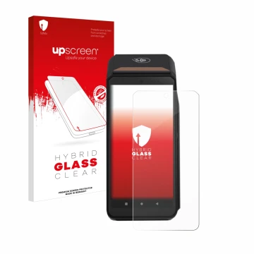 Parte frontale di una confezione del prodotto con il logo del marchio upscreen. Accanto è raffigurato il dispositivo ingenico 