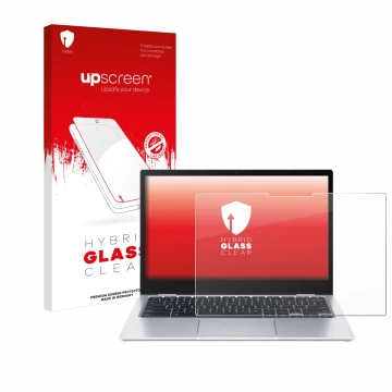 Parte frontale di una confezione del prodotto con il logo del marchio upscreen. Accanto è raffigurato il dispositivo Acer Chro