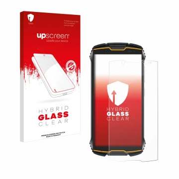 Parte frontale di una confezione del prodotto con il logo del marchio upscreen. Accanto è raffigurato il dispositivo Cubot Kin