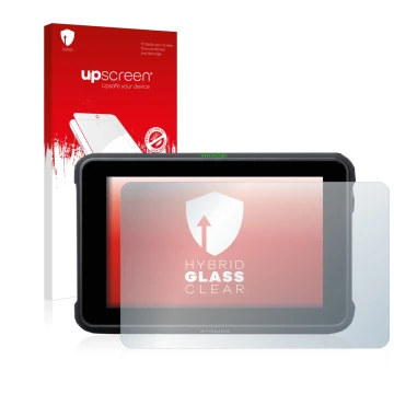 Parte frontale di una confezione del prodotto con il logo del marchio upscreen. Accanto è raffigurato il dispositivo Atomos Sh