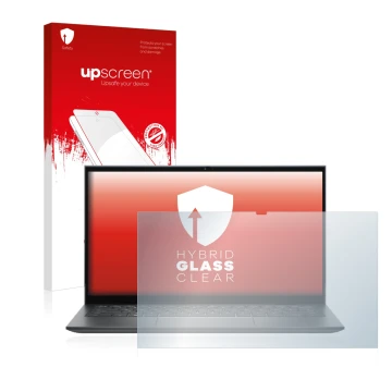 Parte frontale di una confezione del prodotto con il logo del marchio upscreen. Accanto è raffigurato il dispositivo Dell Insp