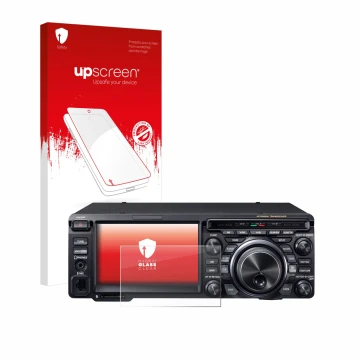 Parte frontale di una confezione del prodotto con il logo del marchio upscreen. Accanto è raffigurato il dispositivo Yaesu FT-