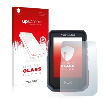 Parte frontale di una confezione del prodotto con il logo del marchio upscreen. Accanto è raffigurato il dispositivo Sigma ROX