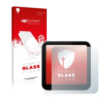 Parte frontale di una confezione del prodotto con il logo del marchio upscreen. Accanto è raffigurato il dispositivo DJI Actio