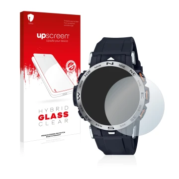 Parte frontale di una confezione del prodotto con il logo del marchio upscreen. Accanto è raffigurato il dispositivo Casio Pro