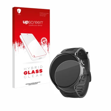 Parte frontale di una confezione del prodotto con il logo del marchio upscreen. Accanto è raffigurato il dispositivo Kiprun 50