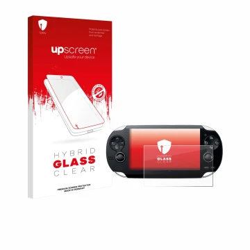 Parte frontale di una confezione del prodotto con il logo del marchio upscreen. Accanto è raffigurato il dispositivo Sony Play