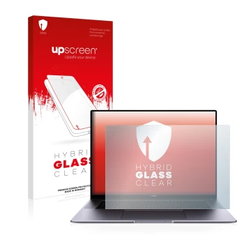 Parte frontale di una confezione del prodotto con il logo del marchio upscreen. Accanto è raffigurato il dispositivo Huawei Ma