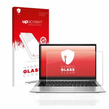 Parte frontale di una confezione del prodotto con il logo del marchio upscreen. Accanto è raffigurato il dispositivo HP EliteB