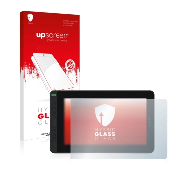 Parte frontale di una confezione del prodotto con il logo del marchio upscreen. Accanto è raffigurato il dispositivo Huion Kam