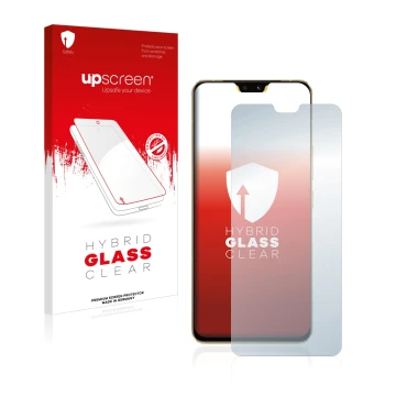 Parte frontale di una confezione del prodotto con il logo del marchio upscreen. Accanto è raffigurato il dispositivo Vivo V23 