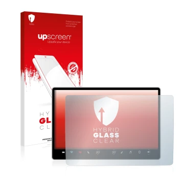 Parte frontale di una confezione del prodotto con il logo del marchio upscreen. Accanto è raffigurato il dispositivo Tesla Mod