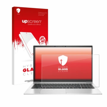 Parte frontale di una confezione del prodotto con il logo del marchio upscreen. Accanto è raffigurato il dispositivo HP EliteB