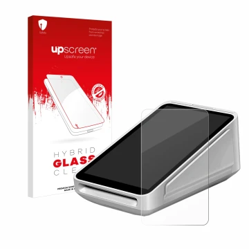 Parte frontale di una confezione del prodotto con il logo del marchio upscreen. Accanto è raffigurato il dispositivo Square Te