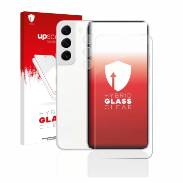 Parte frontale di una confezione del prodotto con il logo del marchio upscreen. Accanto è raffigurato il dispositivo Samsung G