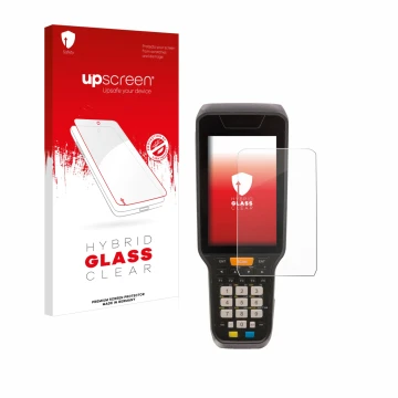 Parte frontale di una confezione del prodotto con il logo del marchio upscreen. Accanto è raffigurato il dispositivo Datalogic