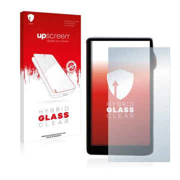Parte frontale di una confezione del prodotto con il logo del marchio upscreen. Accanto è raffigurato il dispositivo iBasso DX