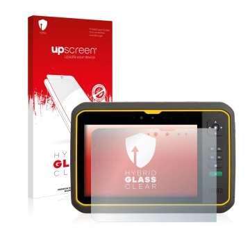 Parte frontale di una confezione del prodotto con il logo del marchio upscreen. Accanto è raffigurato il dispositivo Trimble T