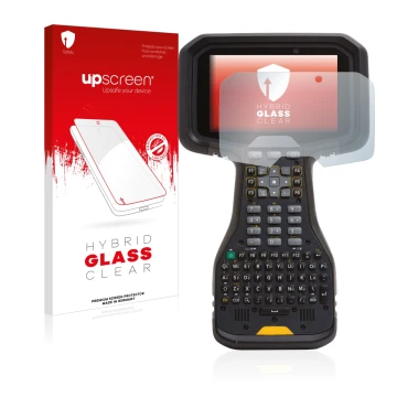 Parte frontale di una confezione del prodotto con il logo del marchio upscreen. Accanto è raffigurato il dispositivo Trimble T