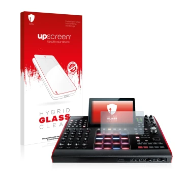 Parte frontale di una confezione del prodotto con il logo del marchio upscreen. Accanto è raffigurato il dispositivo Akai MPC 