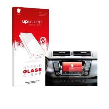 Parte frontale di una confezione del prodotto con il logo del marchio upscreen. Accanto è raffigurato il dispositivo Skoda Fab