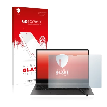 Parte frontale di una confezione del prodotto con il logo del marchio upscreen. Accanto è raffigurato il dispositivo Samsung G